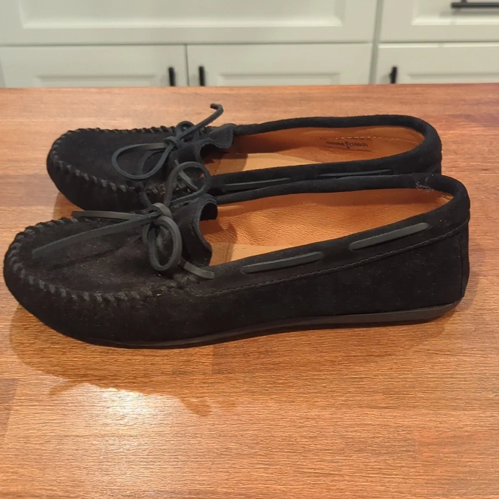 Minnetonka Black Suede Moccasin Loafers